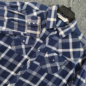 Sheplers Shirt Mens Large Blue White‎ Plaid Western Pearl Snap Flannel Cowboy